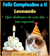 GIF Gato meme Feliz Cumpleaños Leonando